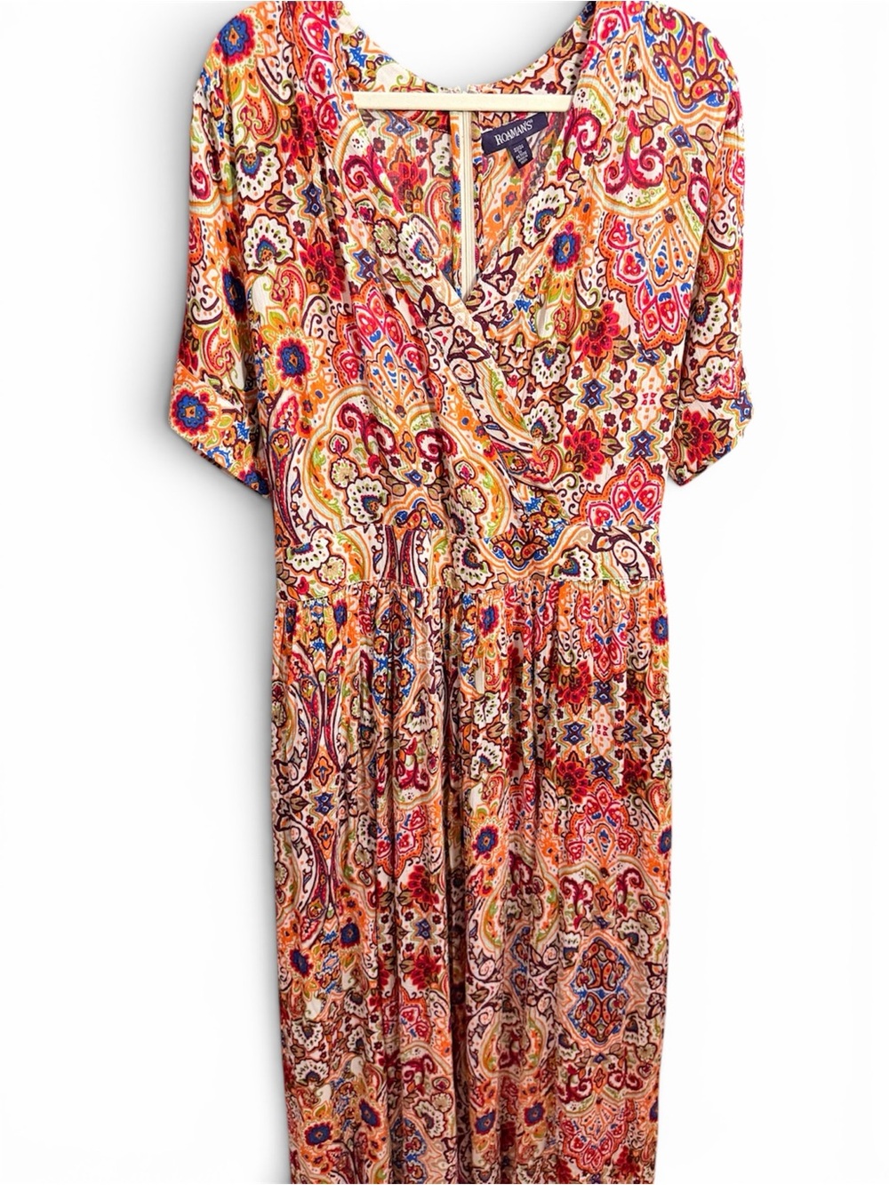 Roaman's Multicolor Paisley Maxi Dress in Orange, Pink & Blue